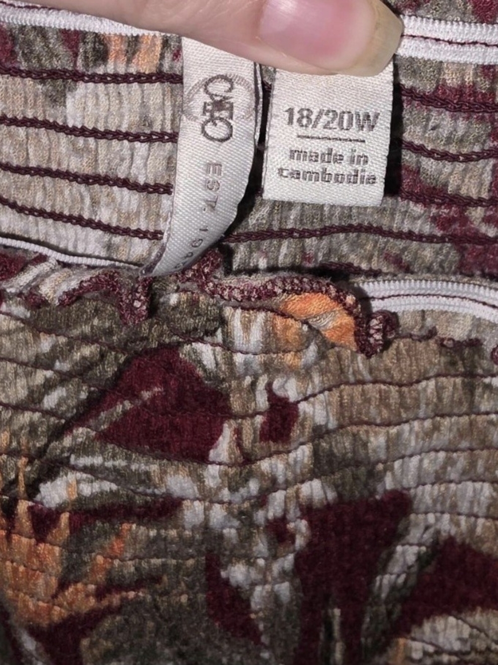 Plus-Size Smocked Top. Burgundy/ Orange Floral Print